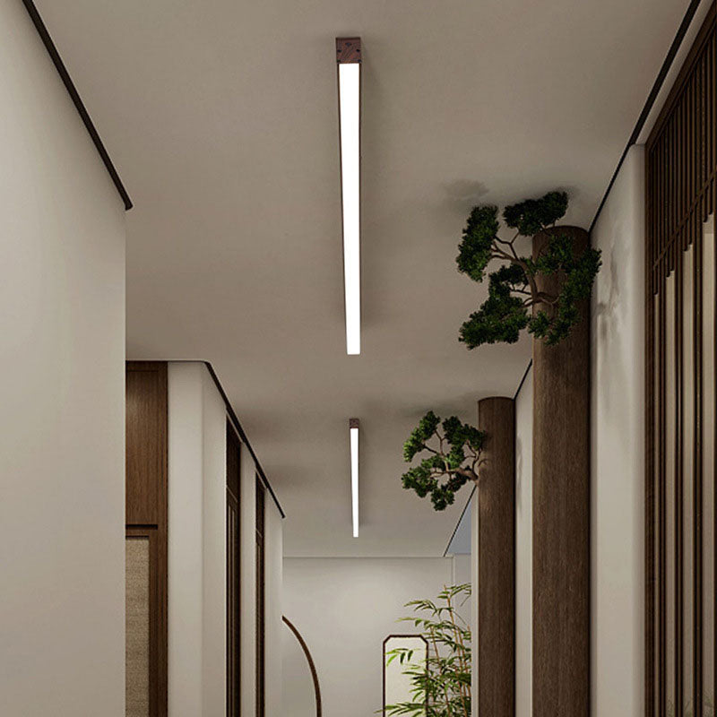 Wood Ceiling Light Linear LED Flush Mount 24 × 47 in Aluminum Frame Integrated Strip for Living Room Bedroom Dining Office Japandi | Lonoma