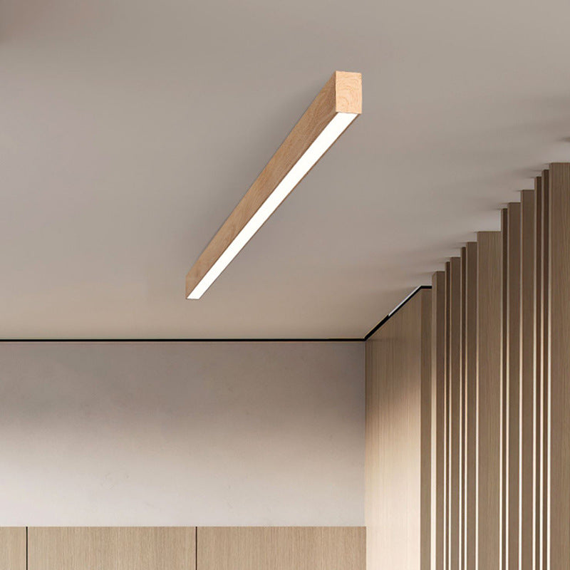 Wood Ceiling Light Linear LED Flush Mount 24 × 47 in Aluminum Frame Integrated Strip for Living Room Bedroom Dining Office Japandi | Lonoma