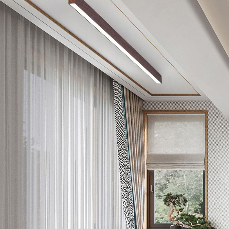 Wood Ceiling Light Linear LED Flush Mount 24 × 47 in Aluminum Frame Integrated Strip for Living Room Bedroom Dining Office Japandi | Lonoma
