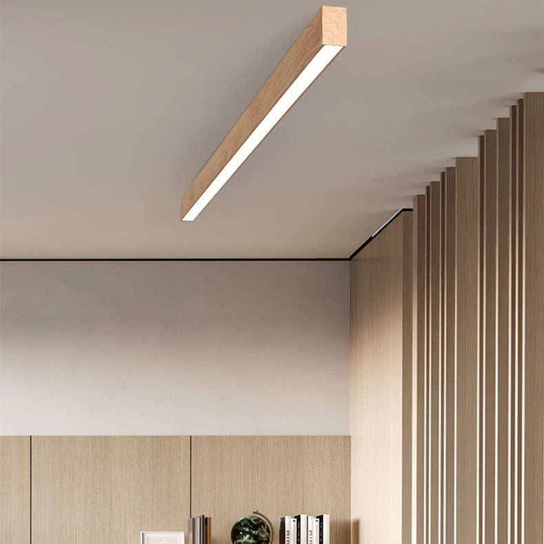 Wood Ceiling Light Linear LED Flush Mount 24 × 47 in Aluminum Frame Integrated Strip for Living Room Bedroom Dining Office Japandi | Lonoma