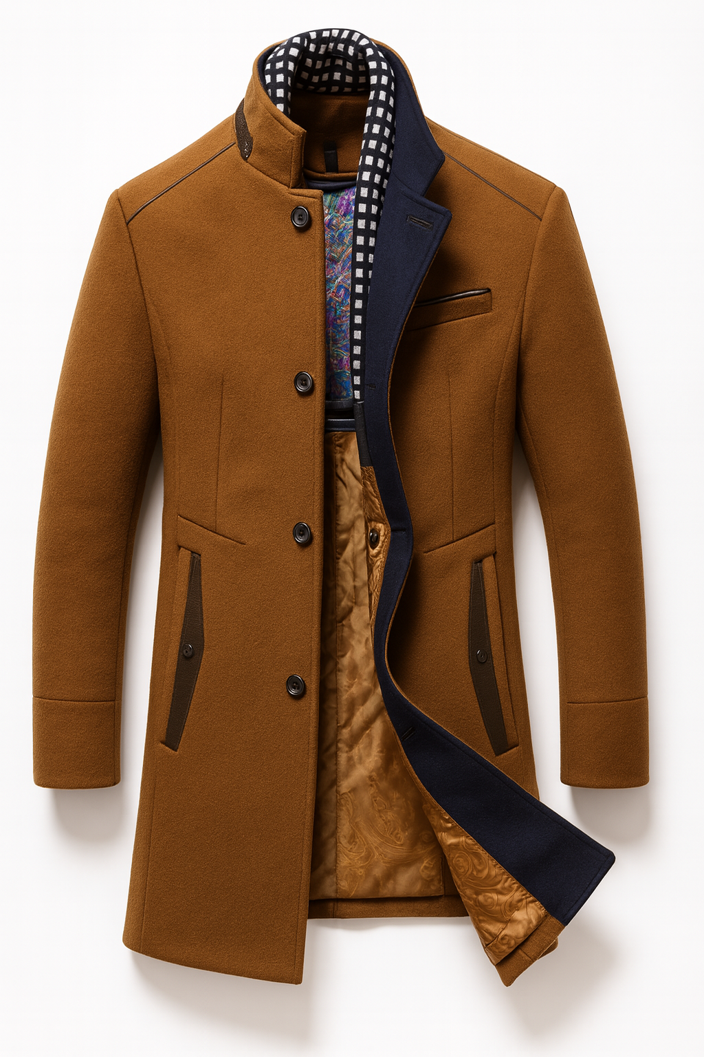 Men's Insulated Wool Blend Overcoat with Standing Collar & Quilted Interior for Winter | Lonoma