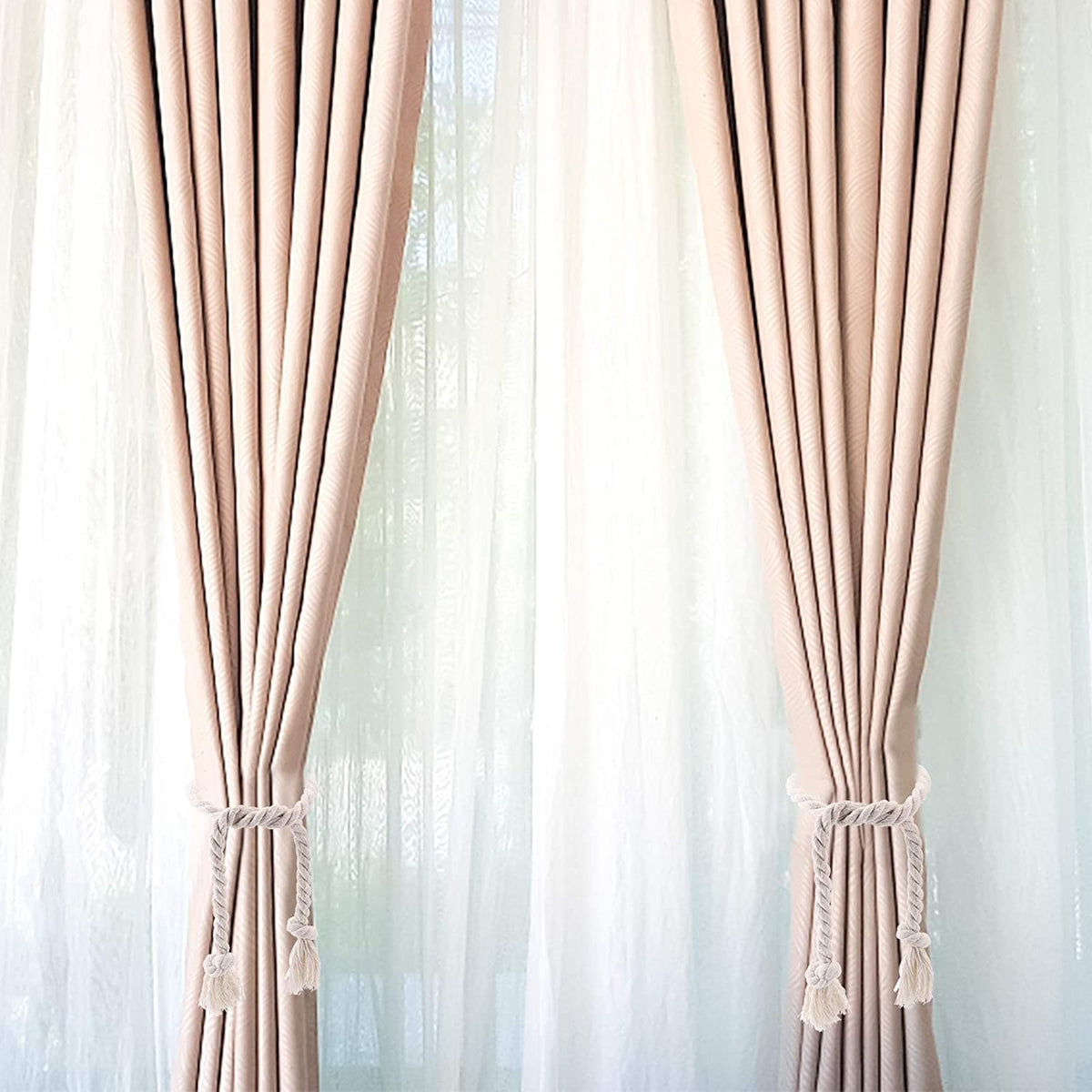 Handwoven Cotton Curtain Tiebacks with Wood Dowel – Boho Macrame Holdbacks for Living Room, Bedroom, Nursery | Natural Woven Drape Holders | Lonoma
