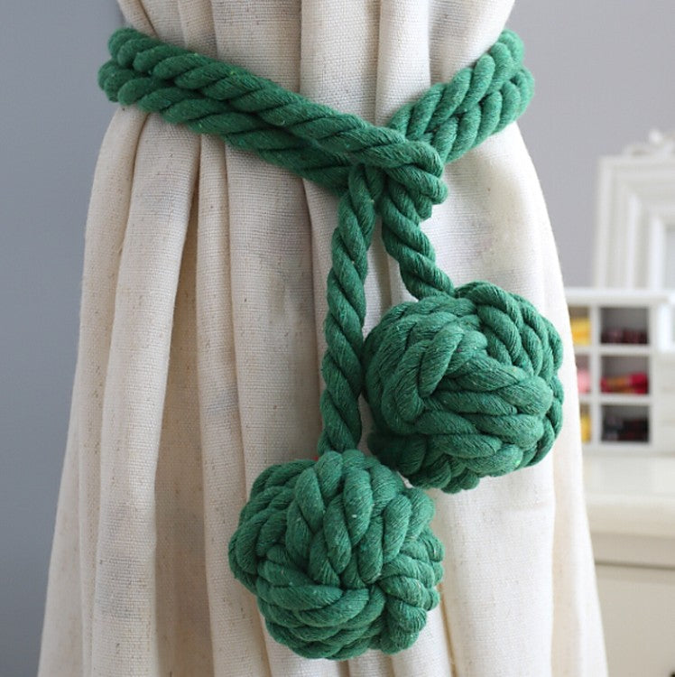 Handwoven Cotton Curtain Tiebacks with Wood Dowel – Boho Macrame Holdbacks for Living Room, Bedroom, Nursery | Natural Woven Drape Holders | Lonoma