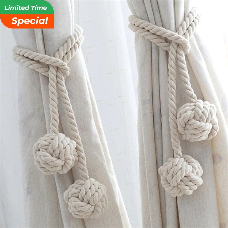 Handwoven Cotton Curtain Tiebacks with Wood Dowel – Boho Macrame Holdbacks for Living Room, Bedroom, Nursery | Natural Woven Drape Holders | Lonoma