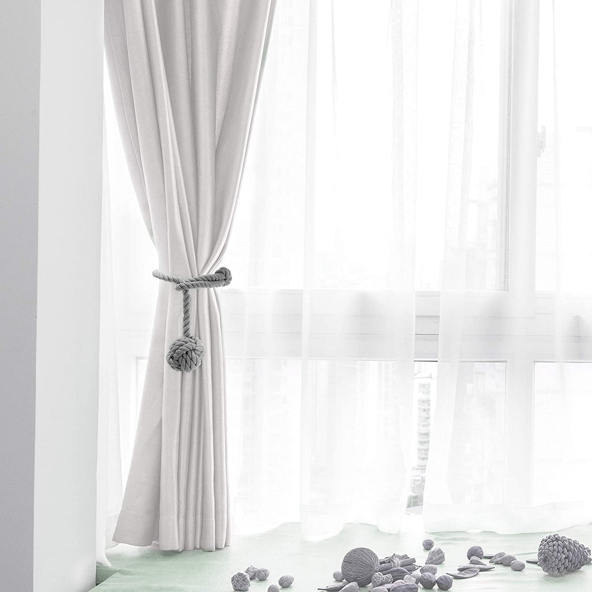 Handwoven Cotton Curtain Tiebacks with Wood Dowel – Boho Macrame Holdbacks for Living Room, Bedroom, Nursery | Natural Woven Drape Holders | Lonoma