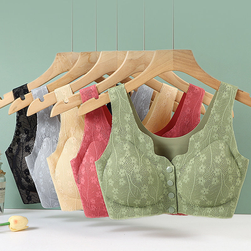 Front Closure Wireless Bra for Women, Soft Support, Stretch Nylon Fabric, Easy Button Front Comfort Bra for Everyday Wear | Lonoma