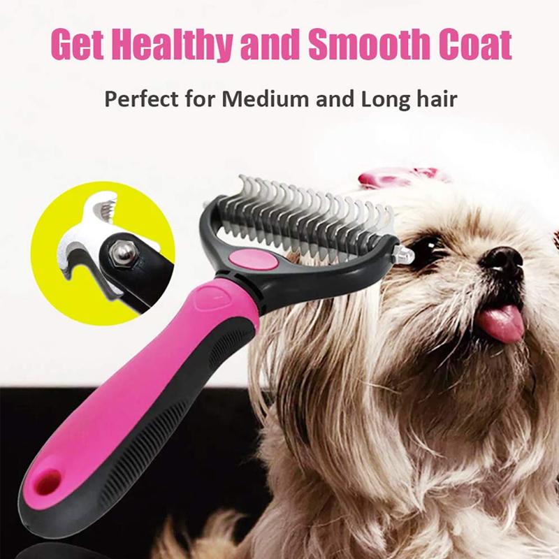 Pet Dematting Comb for Dogs & Cats — Dual-Sided Undercoat Rake with Safe Rounded Teeth for Shedding Control & Tangle Removal | Lonoma