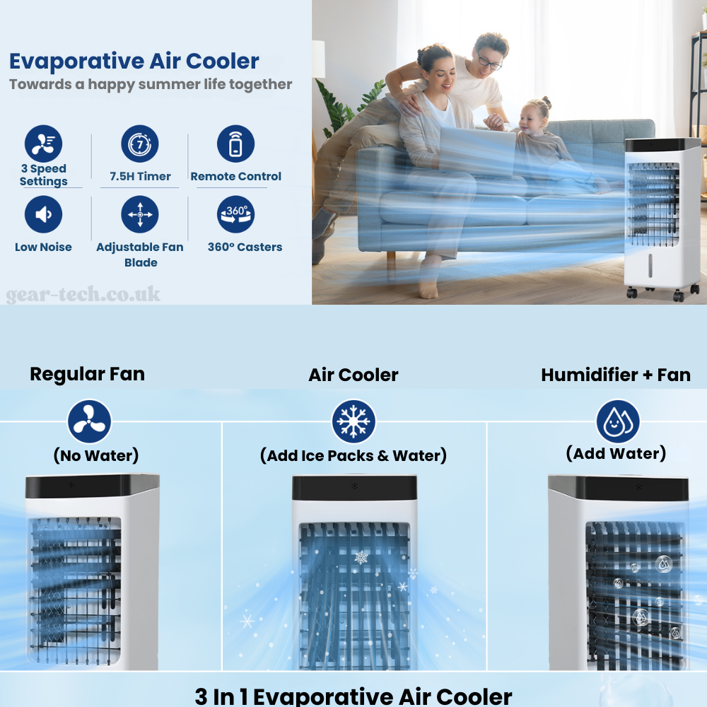 Portable Evaporative Air Cooler Fan 3-in-1 with Humidifier and Oscillation for Home Office Bedroom Desktop Small Personal Space Cooling | Lonoma