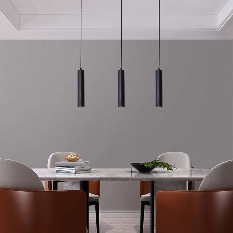 Linear Cylinder Pendant Light Black Metal 12 or 16 Inch Hardwired Adjustable Height Modern Hanging Fixture Dining Room Kitchen Island Bar | Lonoma
