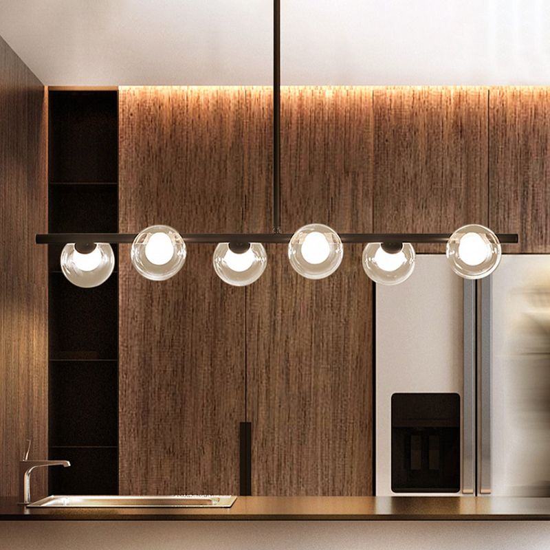 Hanging Island Chandelier Metal Frame Orb Glass Shades 5 or 6 Bulbs Black Gold for Dining Kitchen Living | Lonoma