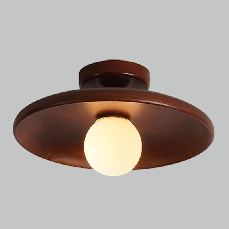 Flush Mount Ceiling Light with Dome Glass Shade Wood Base Modern Oaki Style for Kitchen Bedroom Hallway Entryway Indoor Hardwired G9 LED | Lonoma