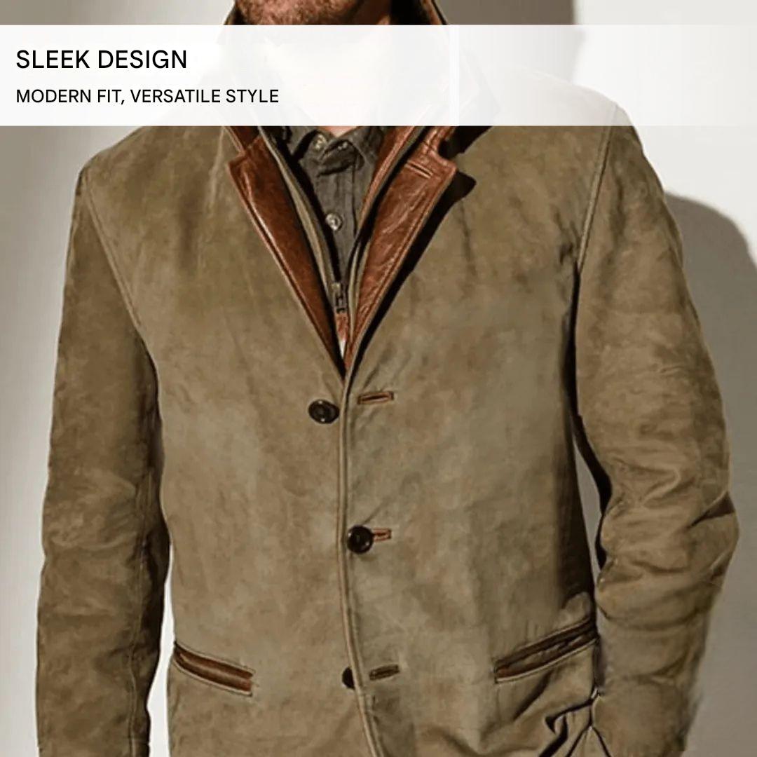 Men's Suede Blazer Jacket Two-Button Sport Coat with Leather Trim Details for Fall | Lonoma