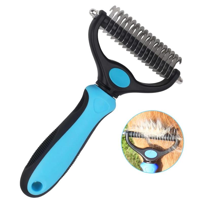 Pet Dematting Comb for Dogs & Cats — Dual-Sided Undercoat Rake with Safe Rounded Teeth for Shedding Control & Tangle Removal | Lonoma