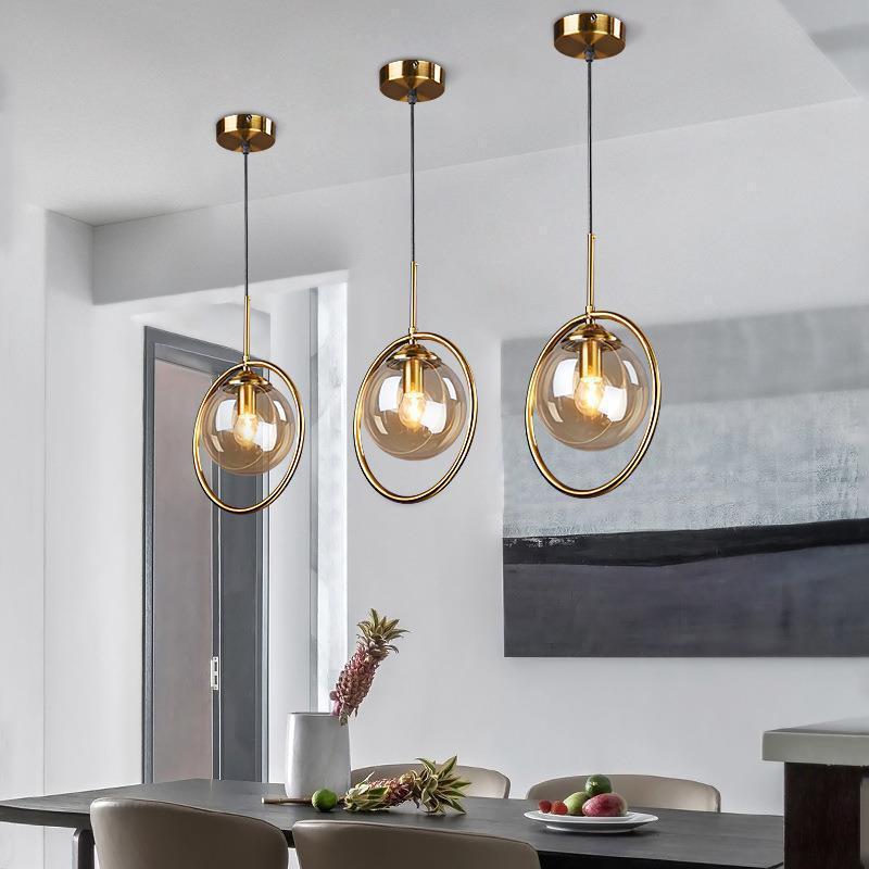 Glass Pendant Light with Metal Ring Frame - Modern Hanging Ceiling Fixture with Adjustable Color Temperature - Dimmable LED Lighting for | Lonoma