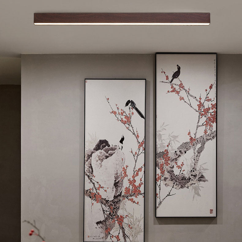 Wood Ceiling Light Linear LED Flush Mount 24 × 47 in Aluminum Frame Integrated Strip for Living Room Bedroom Dining Office Japandi | Lonoma