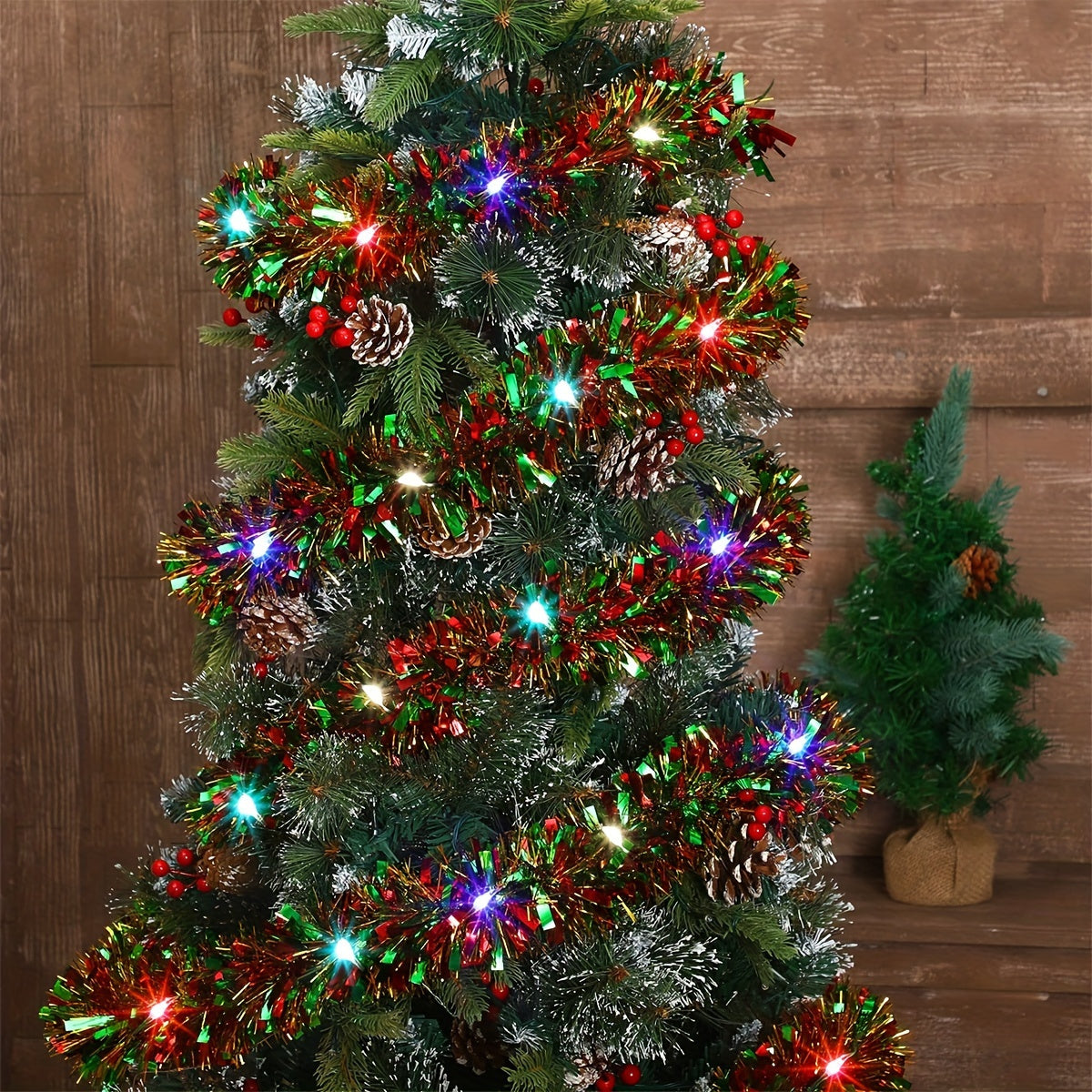 Battery-Powered LED Tinsel Garland 16 ft String Lights with 50 Warm Bulbs for Christmas Tree Holiday Party Decor Indoor Use Glamorous Sparkle | Lonoma