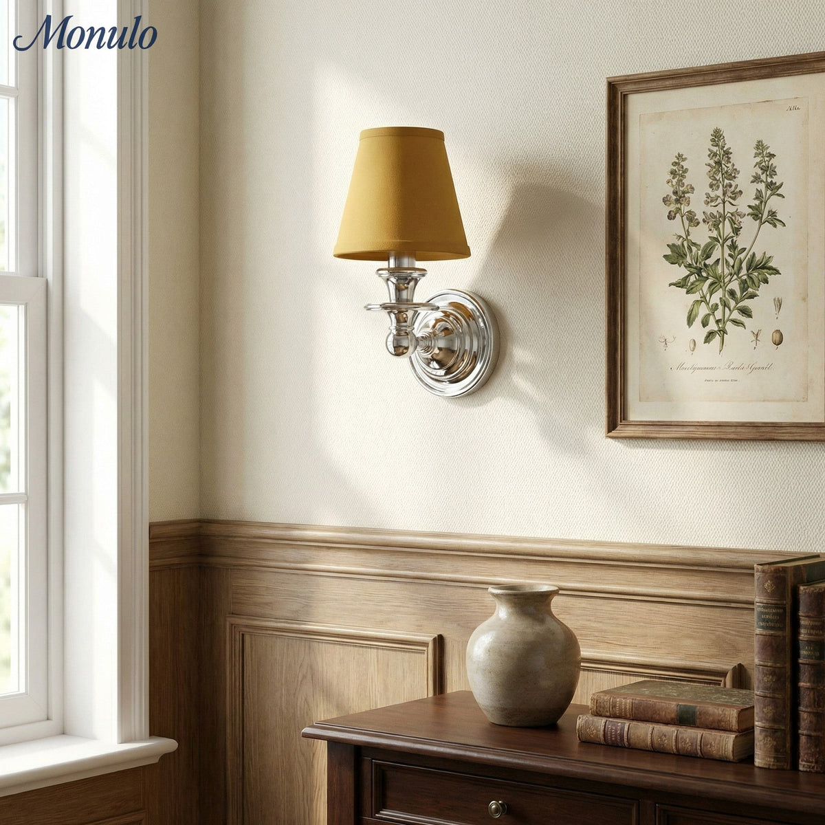 Adjustable Reading Wall Sconce with Fabric Shade & Gooseneck Arm – Wrought Iron Light for Bedroom, Living Room & Hallway | Lonoma