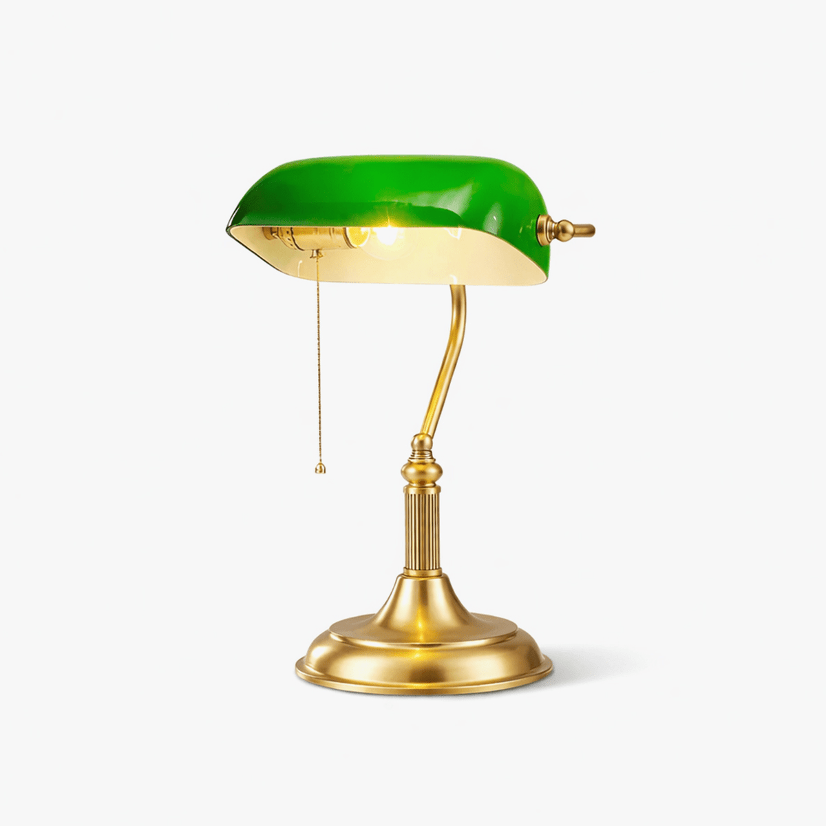 Classic Banker Desk Lamp with Green Glass Shade — Traditional Vintage Style Brass Table Light for Home Office, Library, Study, Bedroom | Lonoma