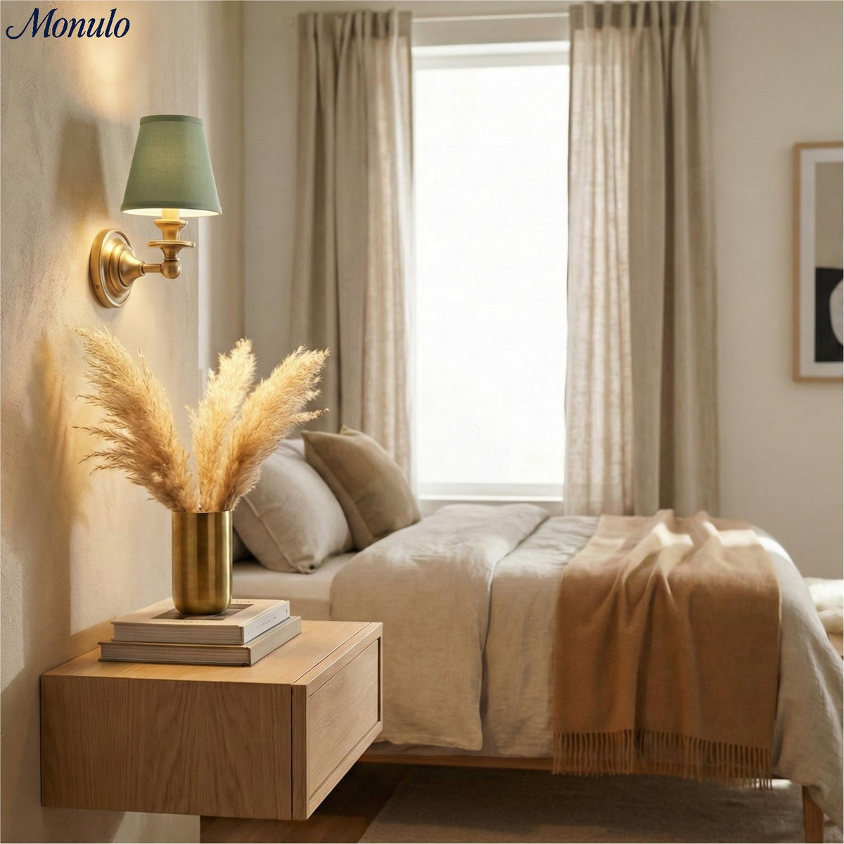 Adjustable Reading Wall Sconce with Fabric Shade & Gooseneck Arm – Wrought Iron Light for Bedroom, Living Room & Hallway | Lonoma