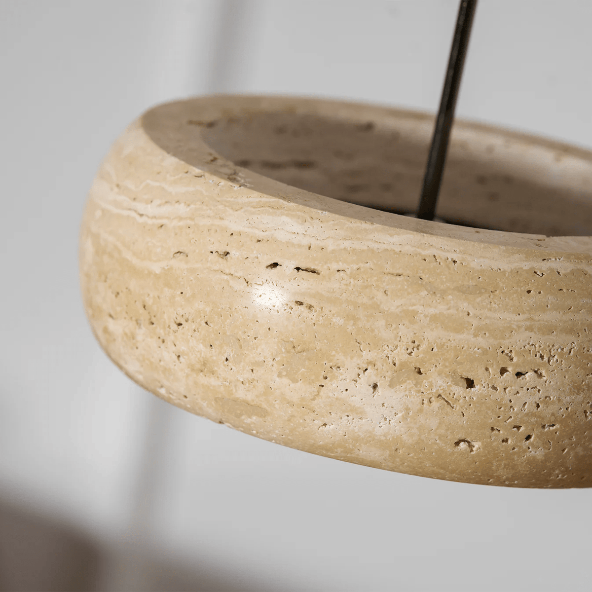 Circular Stone Pendant Light with Warm LED – Adjustable Drop Ceiling Fixture for Dining Room, Kitchen Island, Entryway – Natural Material | Lonoma