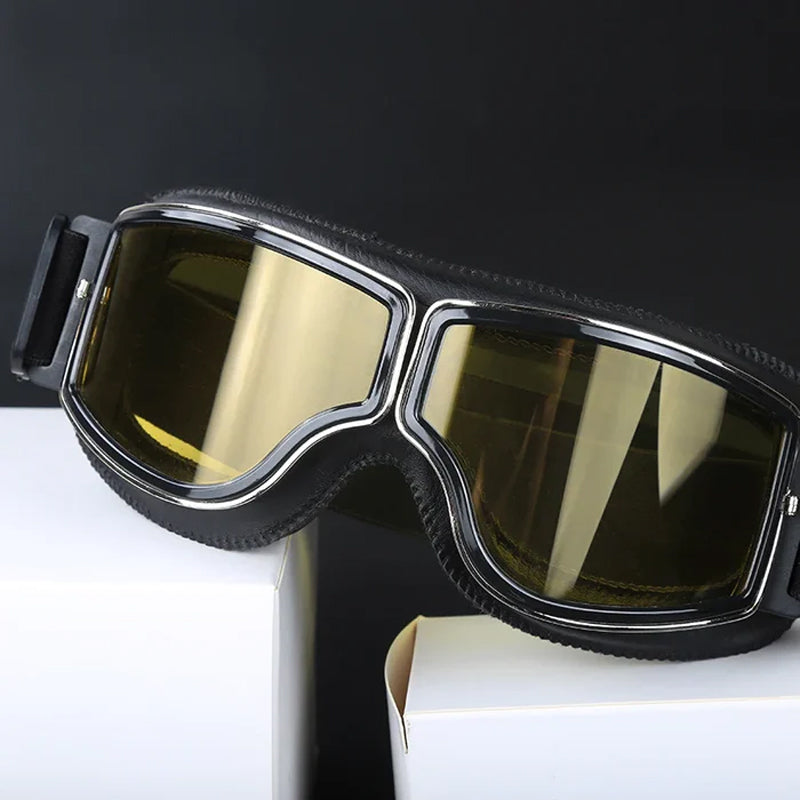 Retro Aviator Riding Goggles with Padded Foam Seal - Fits Over Prescription Glasses - UV Protection for Motorcycles & Outdoor Sports | Lonoma