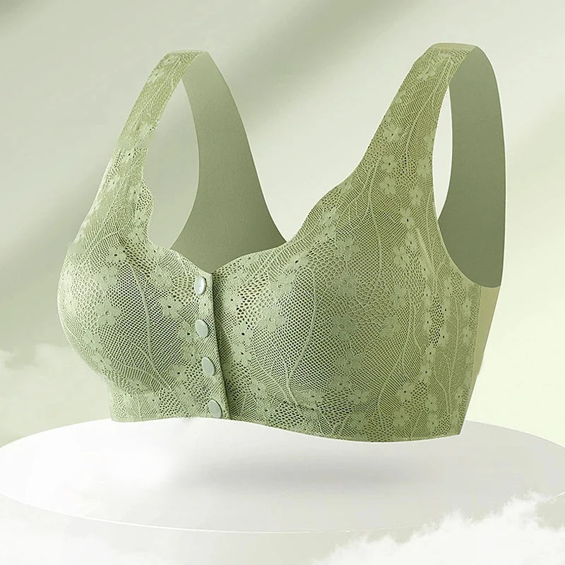 Front Closure Wireless Bra for Women, Soft Support, Stretch Nylon Fabric, Easy Button Front Comfort Bra for Everyday Wear | Lonoma