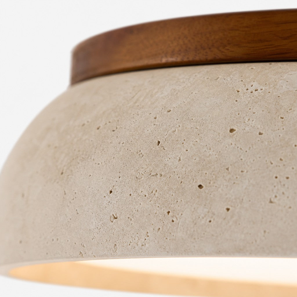 Travertine Stone Ceiling Light, 12 or 17 in Sculptural Flush Mount Fixture, Natural Beige Warm Diffused Glow for Bedroom, Living Room | Lonoma