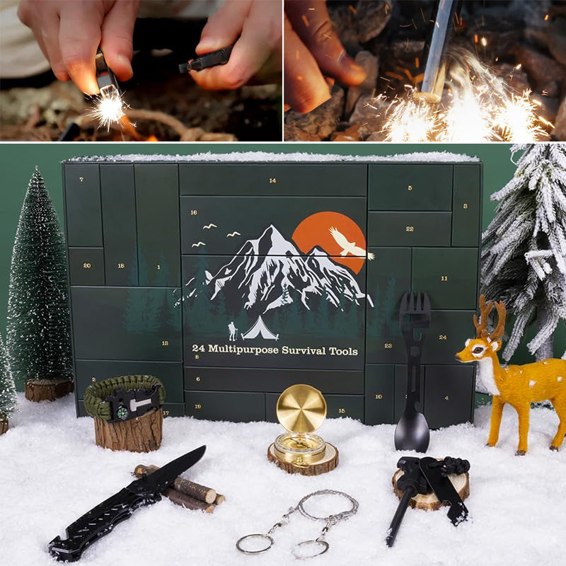 24-Day Outdoor Gear Countdown Calendar with Survival Tools & Accessories for Camping Hiking Adventures | Lonoma