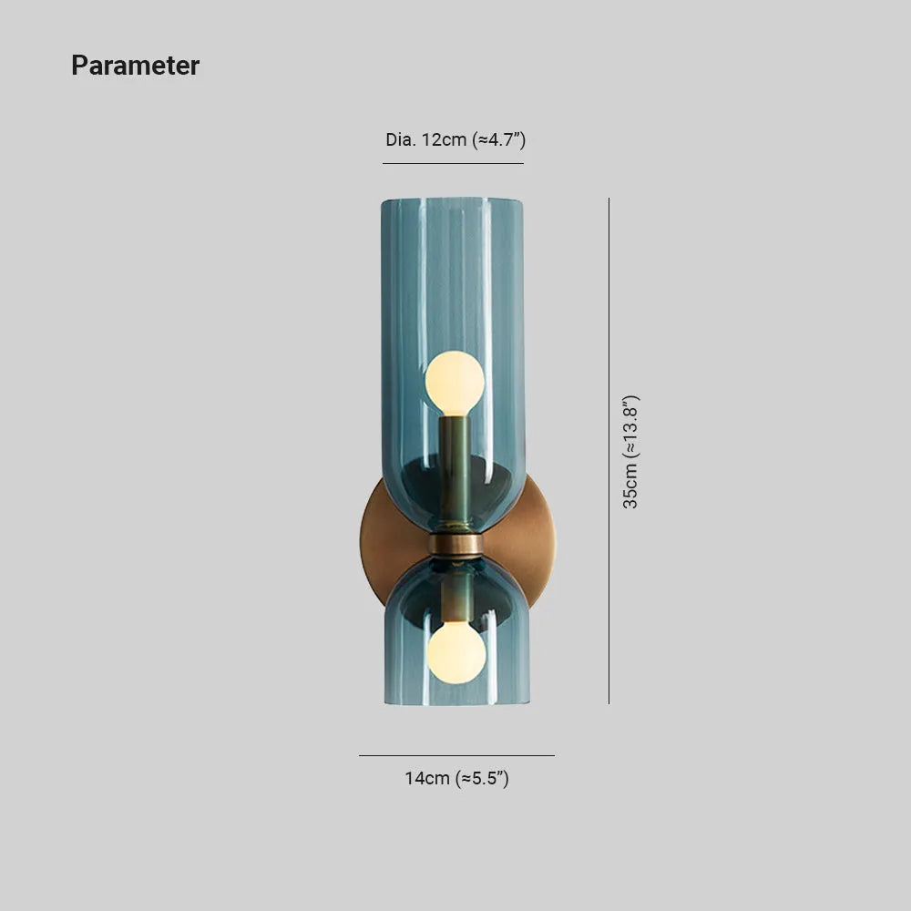 Cylindrical Glass Wall Sconce 2-Light Hardwired Modern Indoor Fixture Metal Frame Blue Gray White for Dining Room Bedroom Hallway Bar E12 | Lonoma