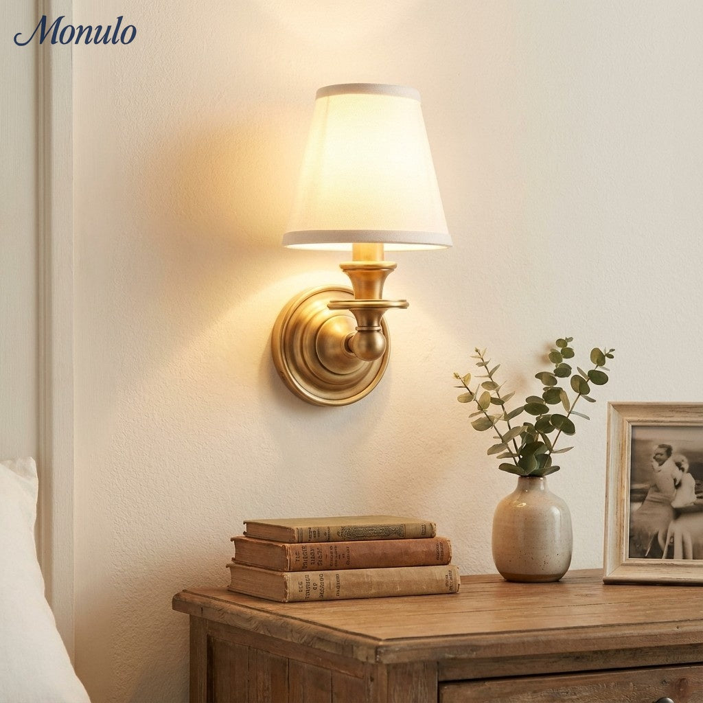 Adjustable Reading Wall Sconce with Fabric Shade & Gooseneck Arm – Wrought Iron Light for Bedroom, Living Room & Hallway | Lonoma