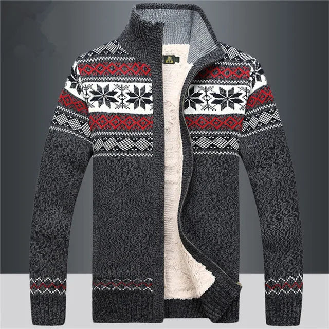 Men's Zip-Up Cardigan with Fair Isle Pattern and Stand Collar for Fall and Winter Layering | Lonoma