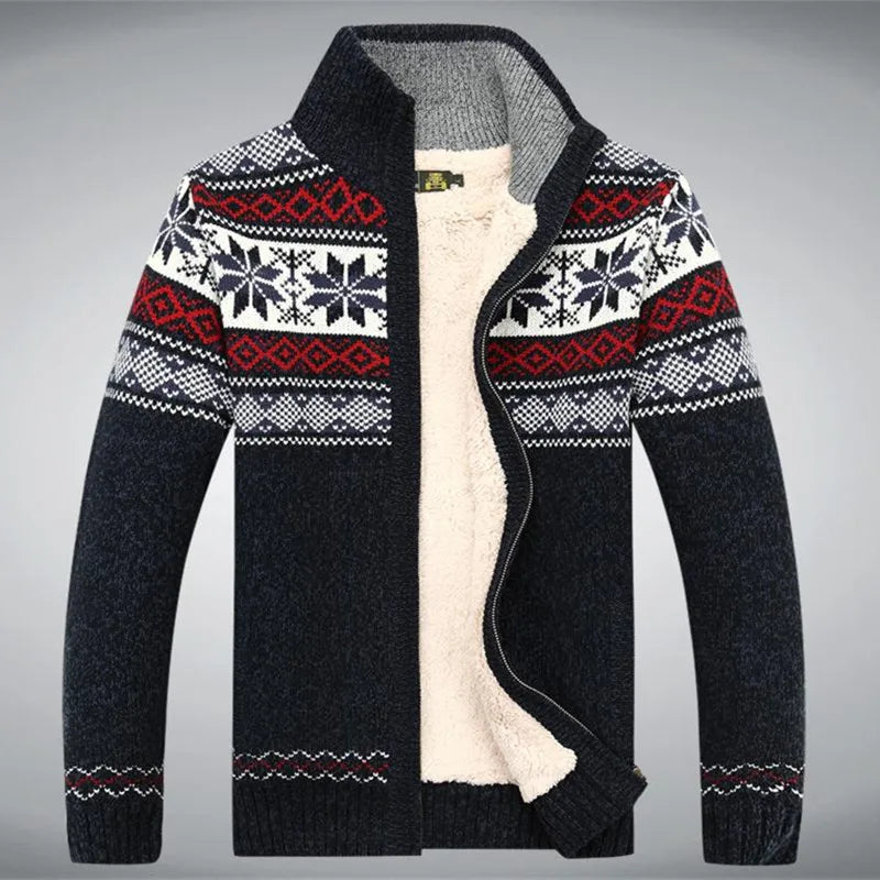 Men's Zip-Up Cardigan with Fair Isle Pattern and Stand Collar for Fall and Winter Layering | Lonoma