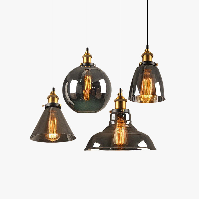 Industrial Glass Shade Hanging Pendant Light Metal Fixture Adjustable Cord Ceiling Lighting for Kitchen Dining Room Bedroom Clear Amber | Lonoma