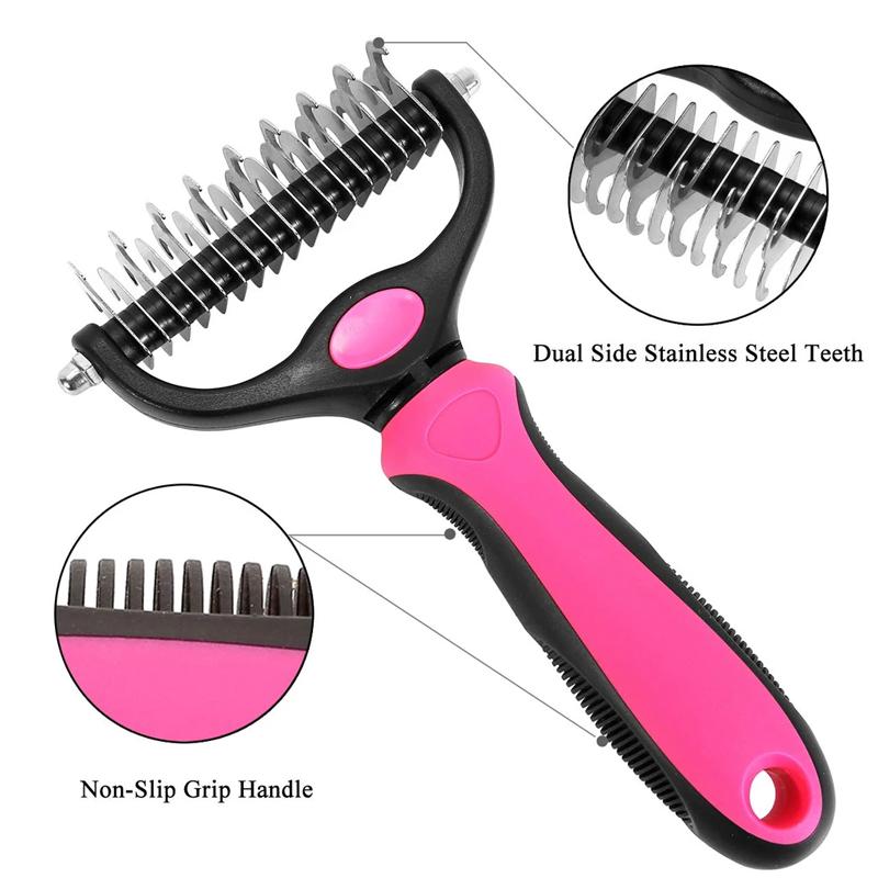 Pet Dematting Comb for Dogs & Cats — Dual-Sided Undercoat Rake with Safe Rounded Teeth for Shedding Control & Tangle Removal | Lonoma