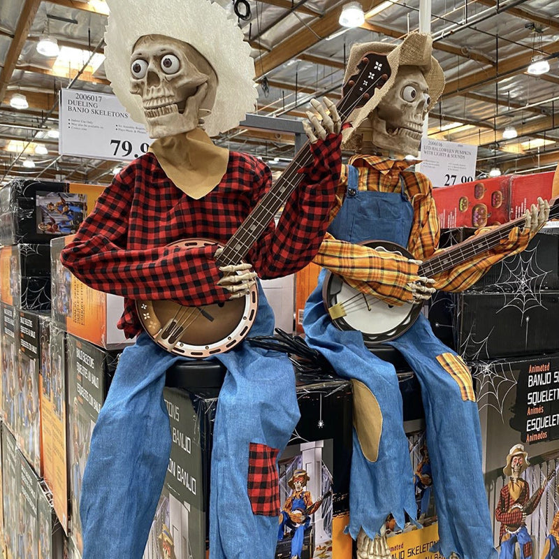 Motion-Activated Musical Skeleton Pair with Banjos – Animated Halloween Decoration for Parties & Haunted Houses | Lonoma