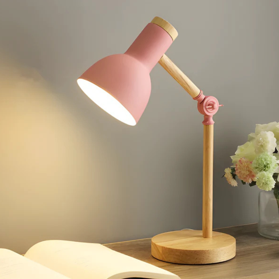 Adjustable Desk Lamp with Wood Base and Metal Shade – LED Task Light for Office, Bedroom, and Study | Lonoma