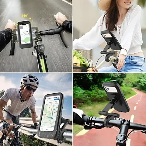 Waterproof Bike Phone Mount, 360° Rotating Touchscreen Handlebar Phone Holder, Black, for GPS Navigation in Rain and All Weather | Lonoma