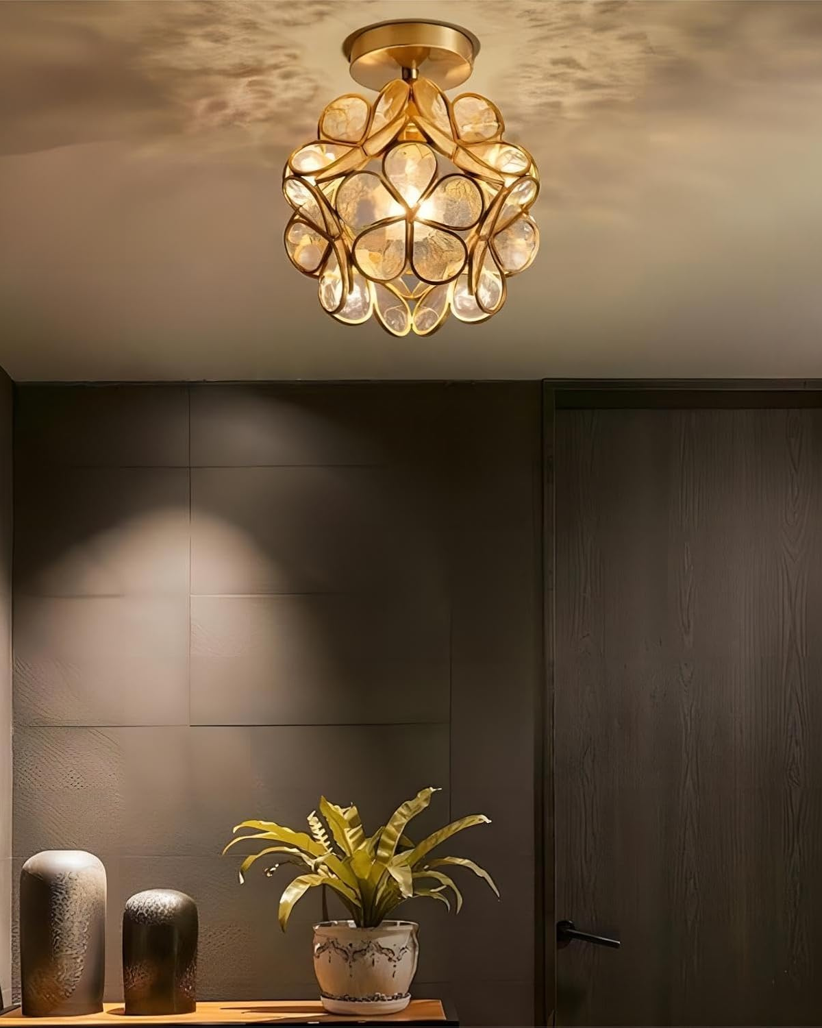 Flower Ceiling Light Flush Mount 8-Inch Gold & Acrylic LED Fixture for Bedroom Hallway Living Room Entry Modern Floral Design | Lonoma