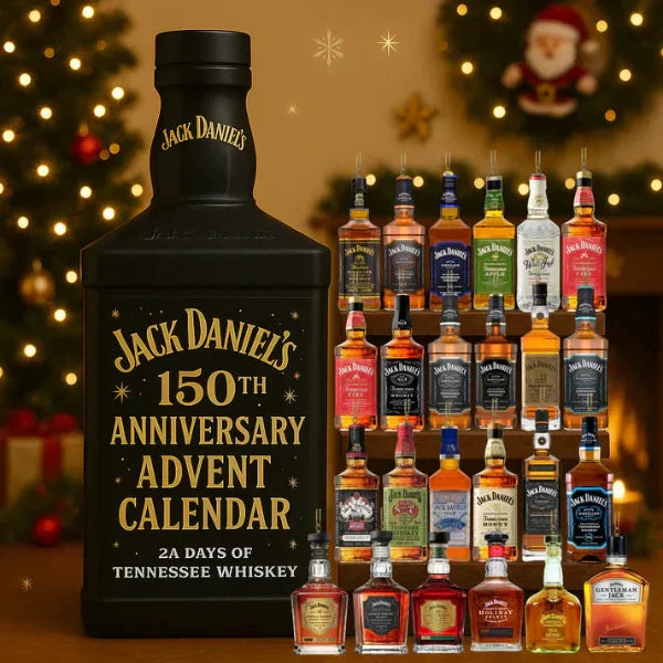 Holiday Countdown Display Set with 24 Decorative Miniature Ornaments — Classic Whiskey-Inspired Advent Calendar for Christmas Decor & | Lonoma