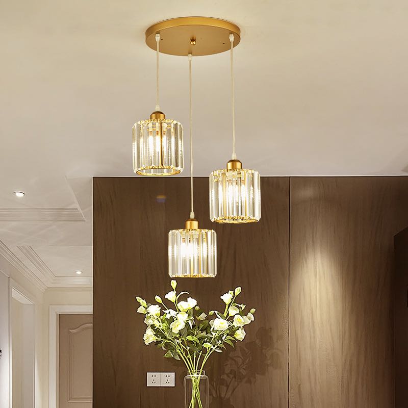 Cylinder Glass Drop Light Fixture with Metal Frame | Adjustable Hanging Height for Kitchen Island and Dining Area | E27 Socket | Lonoma