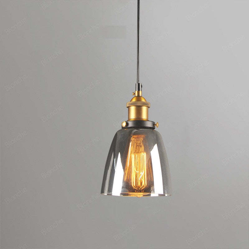 Industrial Glass Shade Hanging Pendant Light Metal Fixture Adjustable Cord Ceiling Lighting for Kitchen Dining Room Bedroom Clear Amber | Lonoma