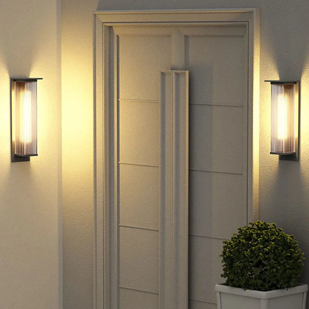 Weatherproof LED Outdoor Wall Sconce, Black Metal & Acrylic Rectangular Design for Patio Entryway | Lonoma