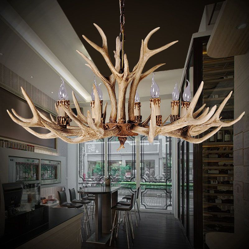 Antler Chandelier Resin Fixture Metal Frame Traditional Style Pendant 6 8 10 Light Options Adjustable Chain Candelabra Base E12 for Dining | Lonoma