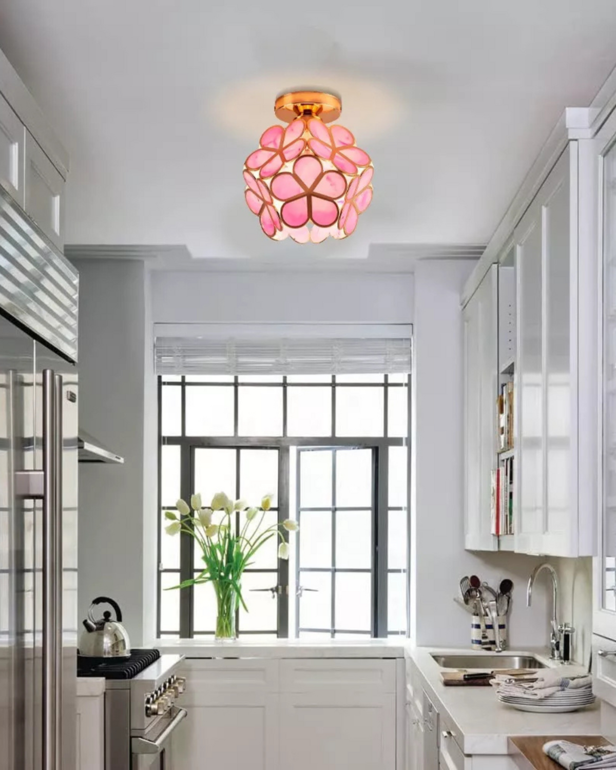 Flower Ceiling Light Flush Mount 8-Inch Gold & Acrylic LED Fixture for Bedroom Hallway Living Room Entry Modern Floral Design | Lonoma