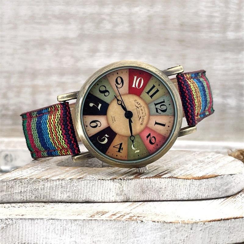 Women's Braided Strap Watch with Vintage Bronze Face and Rainbow Accent Wristband | Lonoma