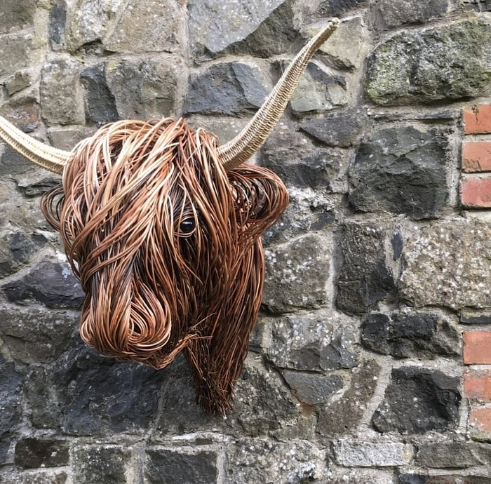 Highland Cow Wall Decor, Handwoven Rattan Wall Hanging 25 x 21 in, Rustic Boho Farmhouse Animal Head Sculpture for Living Room | Lonoma
