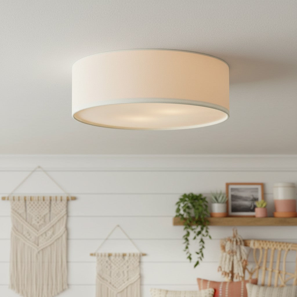 Flush Mount Drum Shade Ceiling Light with Fabric Shade for Entryway, Hallway, Bedroom, Dining Room, Kitchen | Lonoma