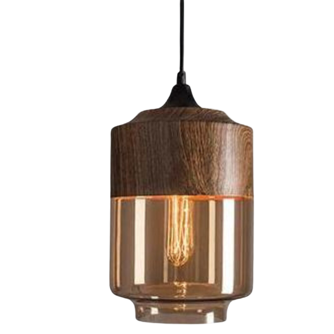 Glass Pendant Light Wood Finish Nordic Hanging Fixture Adjustable Dining Room Kitchen Island Ceiling Lamp E27 Socket | Lonoma