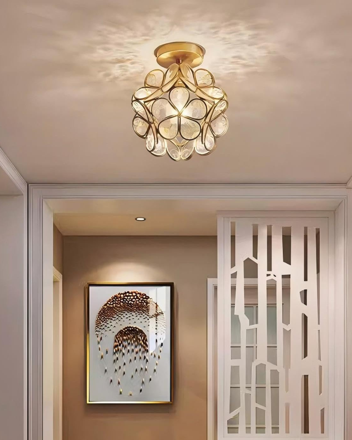 Flower Ceiling Light Flush Mount 8-Inch Gold & Acrylic LED Fixture for Bedroom Hallway Living Room Entry Modern Floral Design | Lonoma