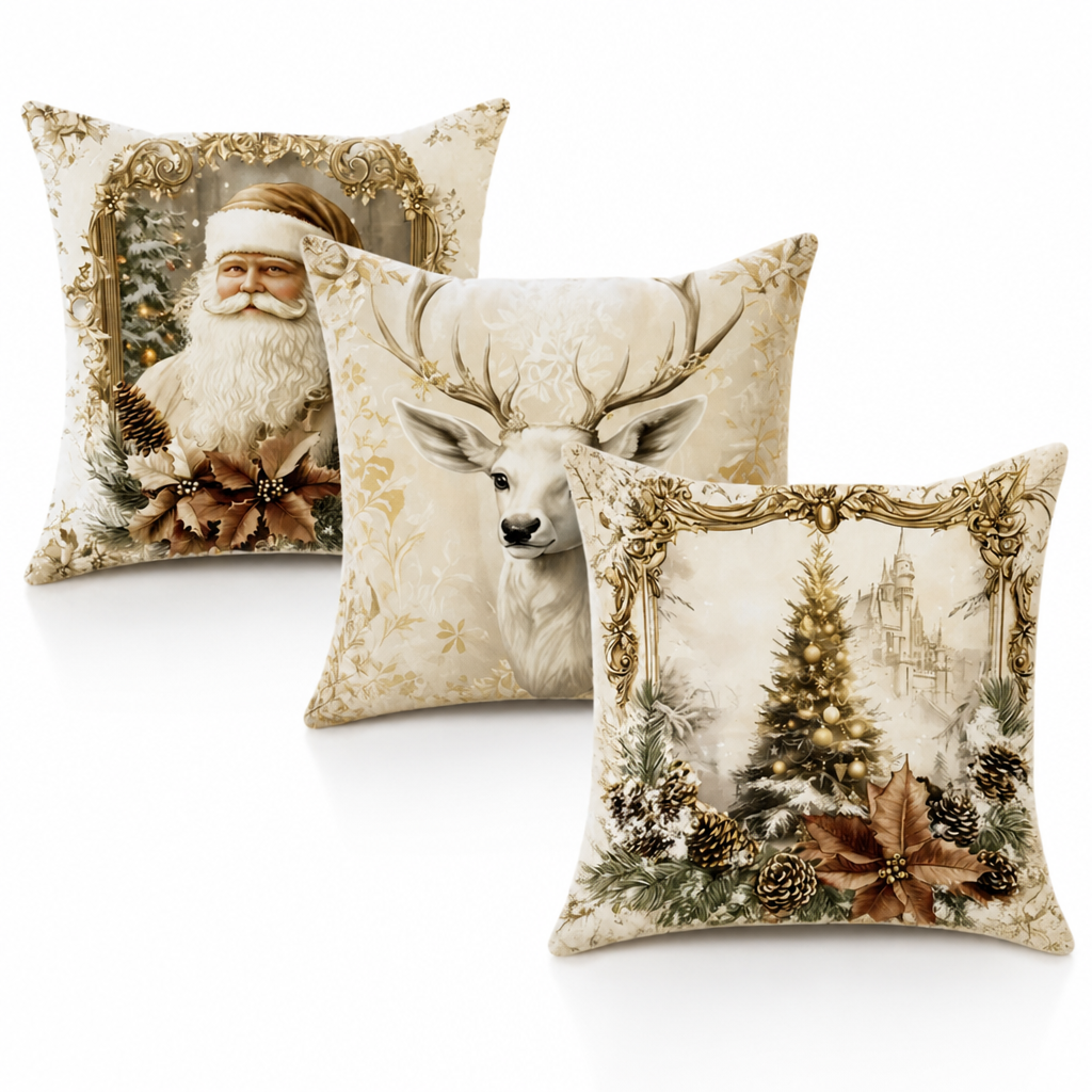 Holiday Pillow Cover 18x18 Inches Gold Velvet Christmas Decorative Throw Pillow Case with Zipper for Festive Sofa Decor | Lonoma